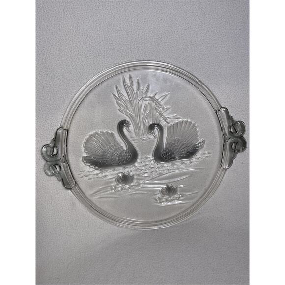 Mikasa Walther Crystal Cake Plate Or Serving Tray Swans Germany W/ Handles Vtg - Picture 6 of 6